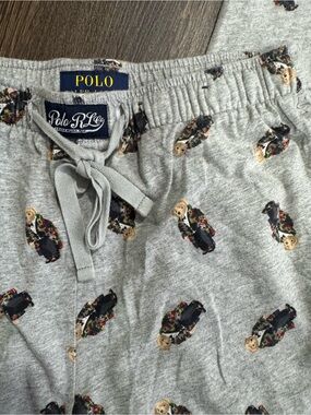 Polo Ralph Lauren Mens Gray PJ Lounge Jogger Pants Iconic Bear Sz S Preppy